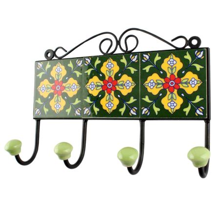 Yellow Floral Ceramic Tile Hook